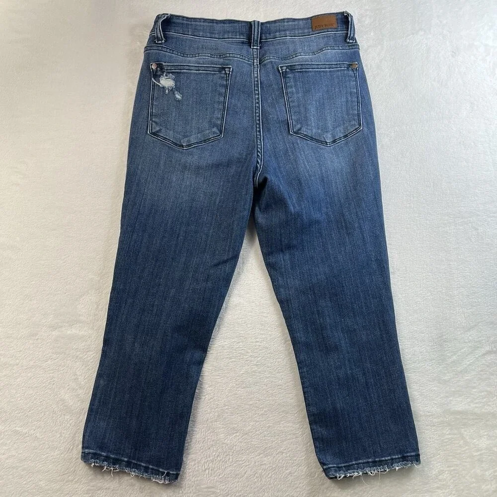 Judy Blue 7‎ / 28 Skinny Fit Capri Jeans Mid Rise Distressed Stretch Denim Blue